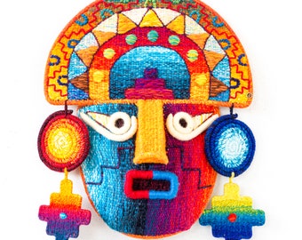 Handwoven Multicolored inca mask from Peru | Inca Decorative Mask for Wall Handmade | Peruvian Traditional Wool Mask Wall Hanging
