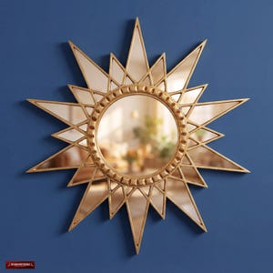 Peruvian Starburst Mirror 23.6" - Bronze Leaf Wall Decor - Handcrafted Sunburst Mirror - Star Mirror for Entryway - USA/ Canada No Duties