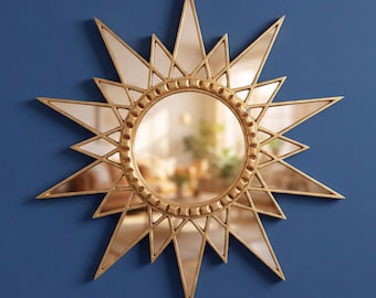 Peruvian Starburst Mirror 23.6" - Bronze Leaf Wall Decor - Handcrafted Sunburst Mirror - Star Mirror for Entryway - USA/ Canada No Duties