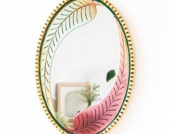 Peruvian Hand-Carved Oval Mirror for Wall Home Decor | Boho Chic Home Decor | Vintage-Style Wall Hanging Mirror | Nature-Inspired Mirror