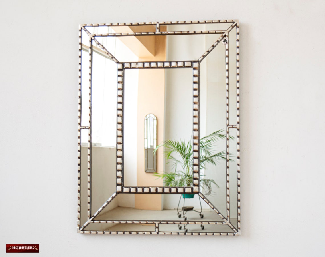 Silver Hanging Mirror Home Wall Decor Modern Silver Living | Etsy