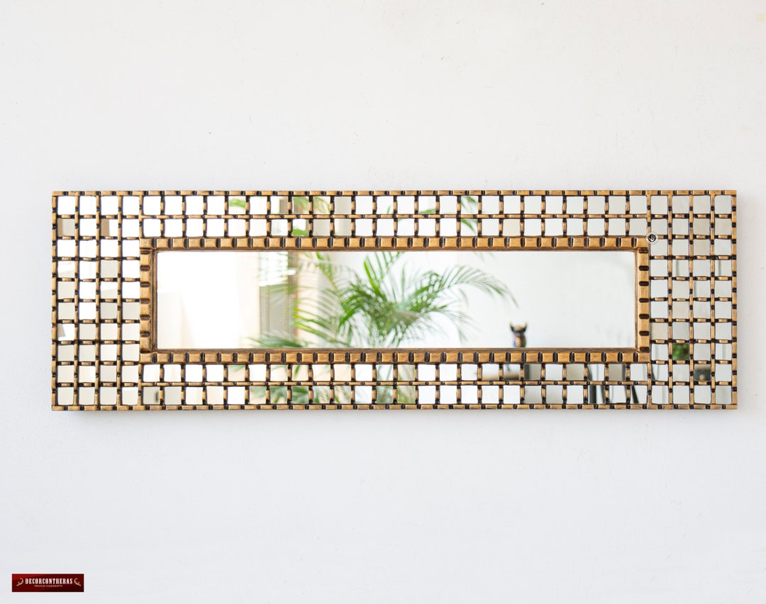 Handmade Large Narrow Hanging Wall Mirror Home Decor Peruvian Long Gold