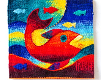 Handwoven Multicolored Alpaca Blend Fish Wall Tapestry from Peru |  Fine Art Tapestries for wall | Traditional Wool Tapestry Wall Hanging