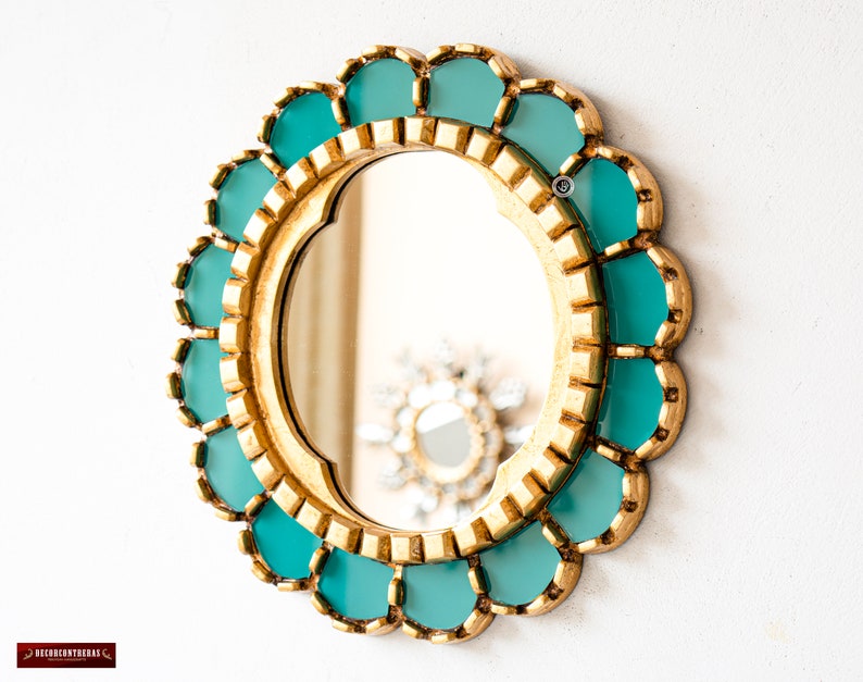 Turquoise Accent Round Mirror Wall 12.2 Peruvian Etsy