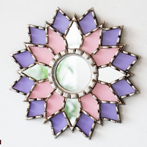 Lilac Round Mirror for wall decor 12.2&quot;, Accent Mandala wall room decorative, Vintage style Silver small mirrors wall art &quot;Mandala wonder&quot;