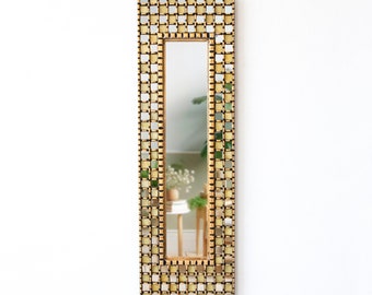 Peruvian Long skinny Wall Hanging Mirror for Home Decor | Gold vintage style large narrow wall mirror for wall decor bedroom, living room