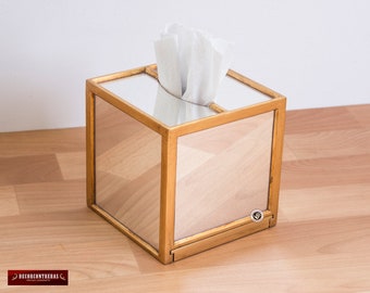 Scatola per fazzoletti quadrata in oro Perù Scatola per fazzoletti a specchio ricoperta in foglia di bronzo Decorazione per ufficio regalo di nozze