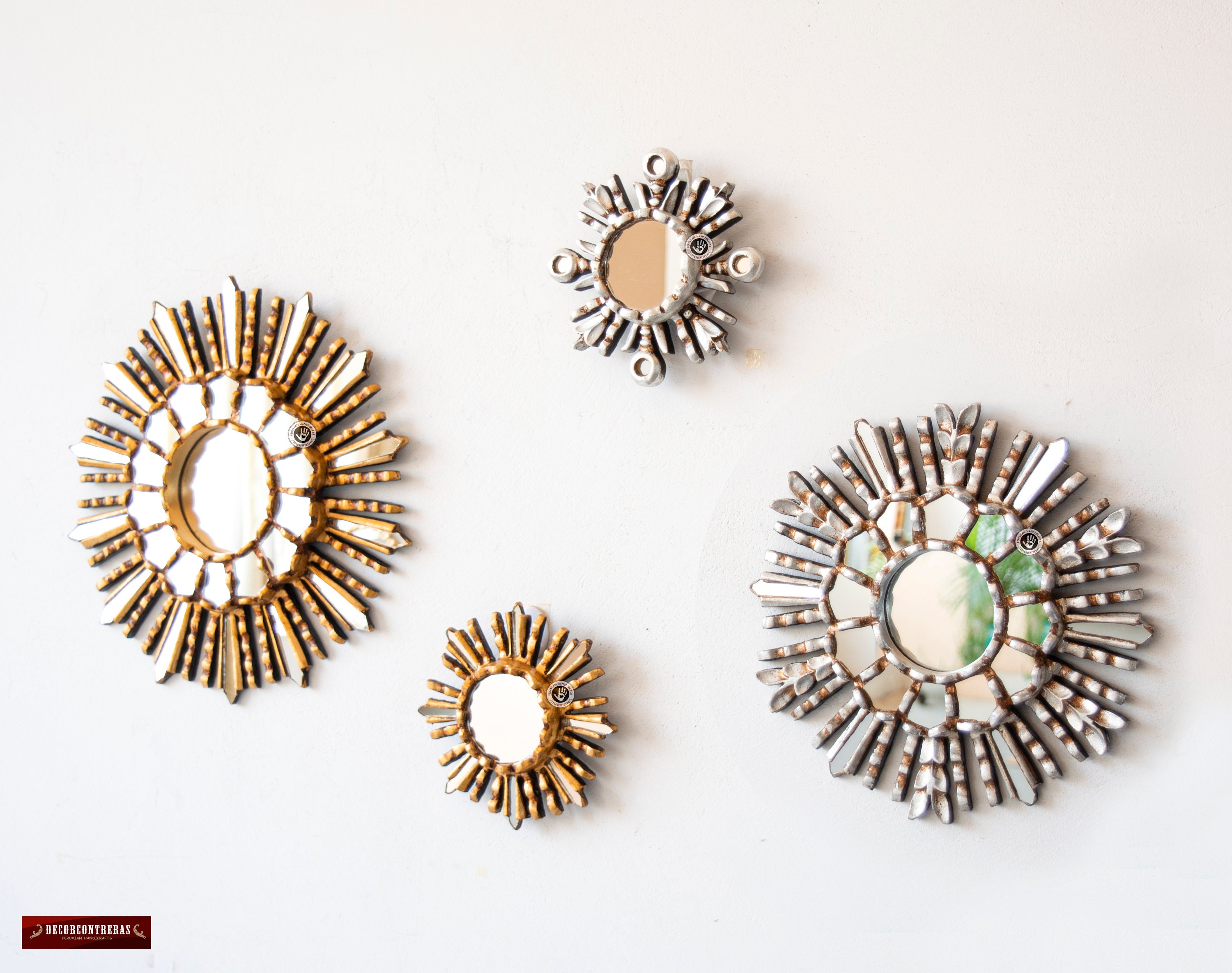 Gold Sunburst Mirror Set 4 for Wall Peruvian Accent Silver Etsy