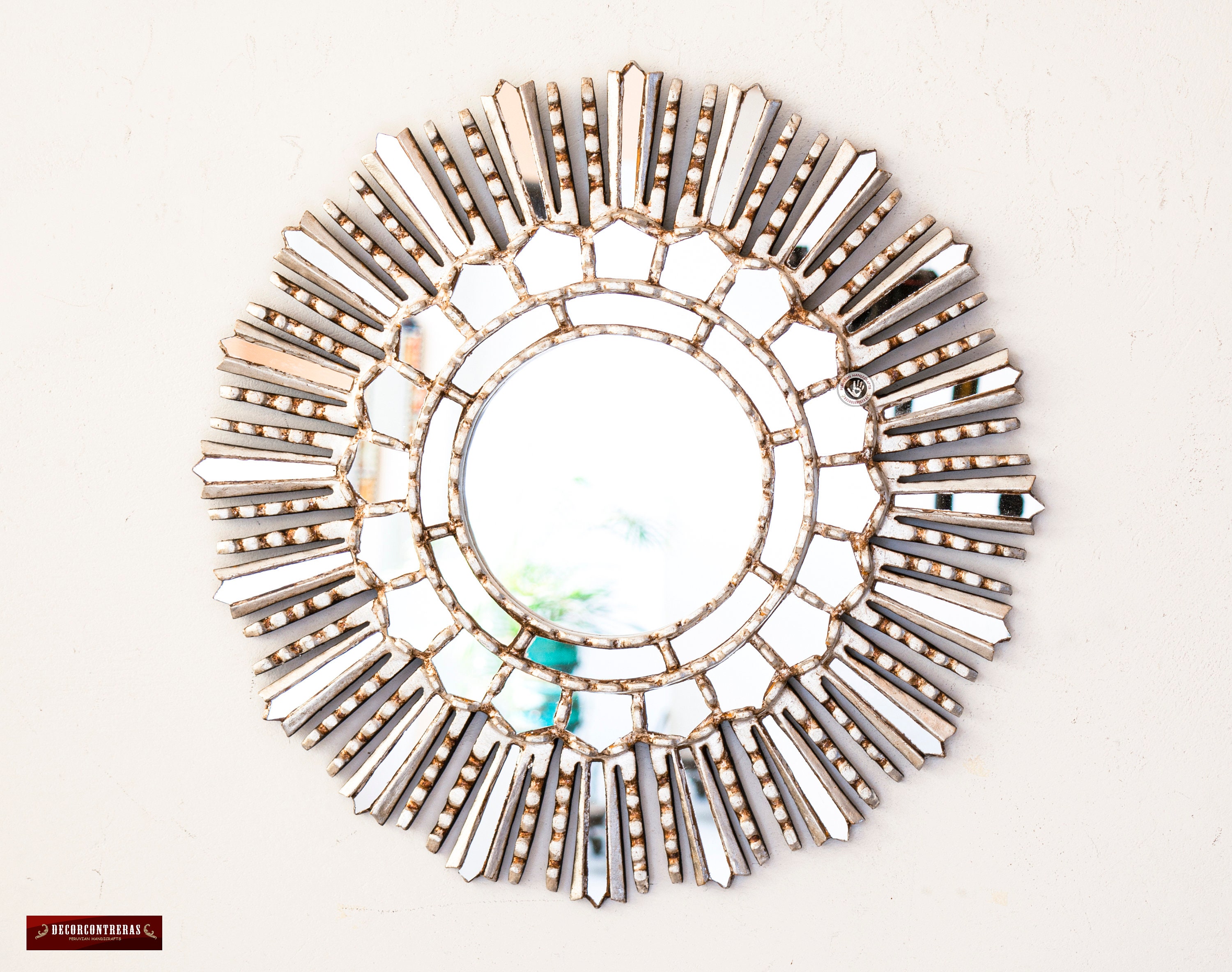 Silver Sunburst Mirrors 17.7in Accent handcarved round Etsy