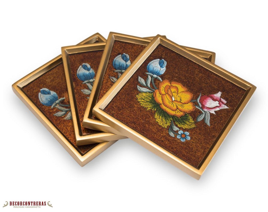 Roses Glass Coasters Set of 4 Peruvian Glass Coasters Etsy
