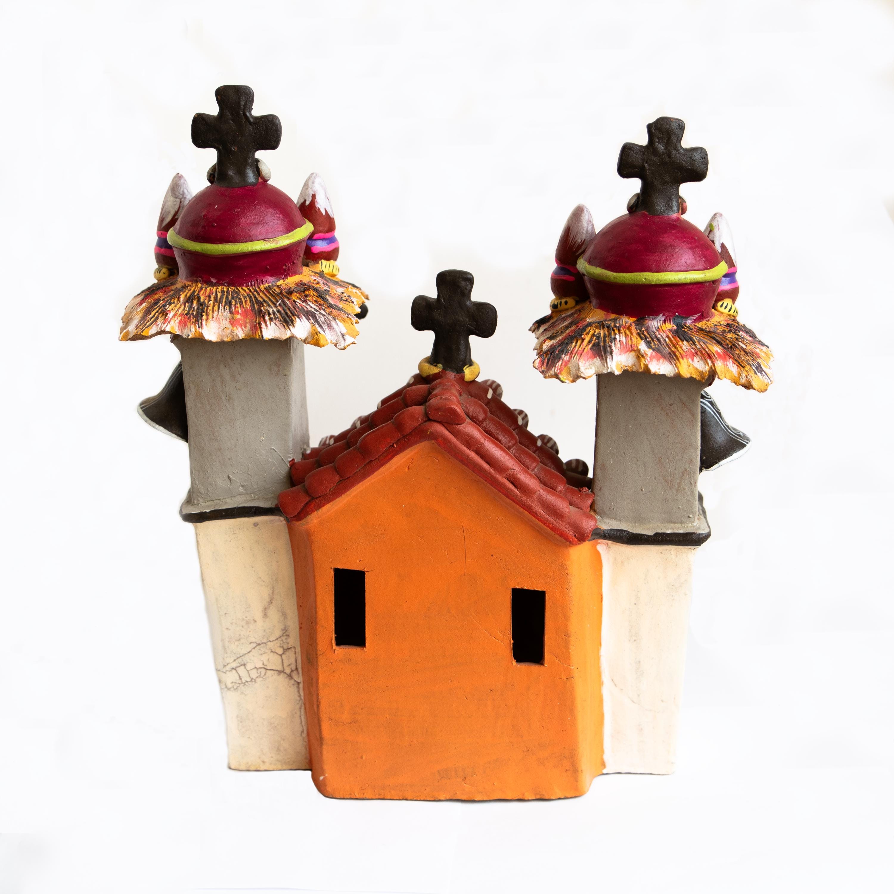 Handmade Church Sculpture | Ceramic Candle Holder | Peruvian Folk