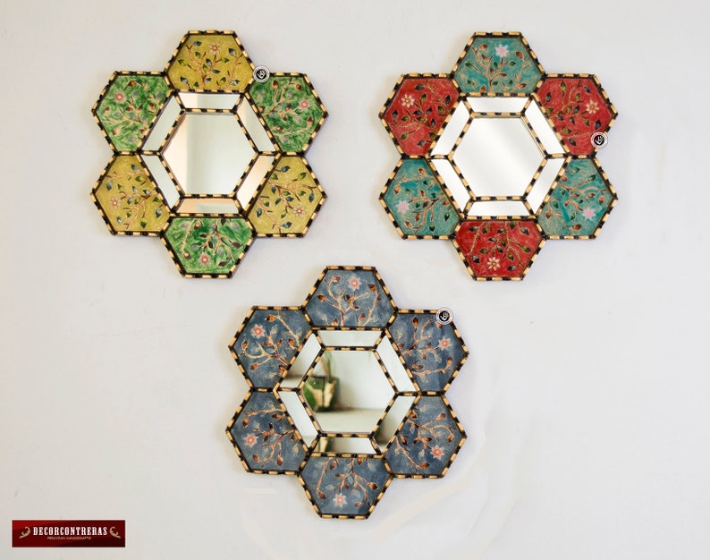 Peruvian Hexagon Wall Mirror 11 8 Set Of 3 Painting On