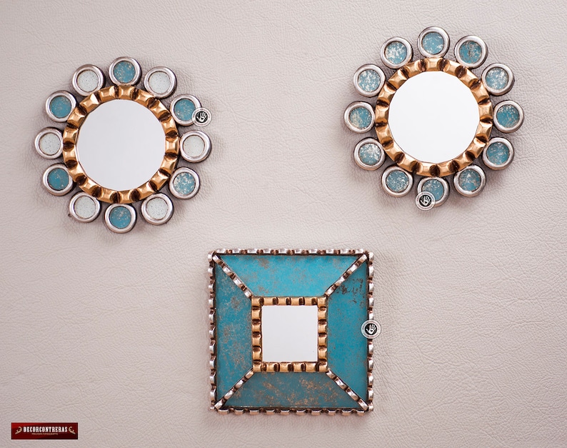 Sunburst Round Mirror Set 3 From Peru Turquoise Sky Decorative Small Wall Decor Handmade Peruvian Mirrors For