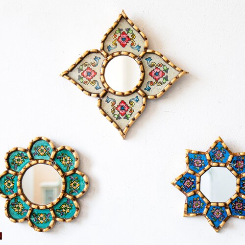 Small Decorative Wall Mirror Set of 3 Accent Vintage Mirrors Etsy