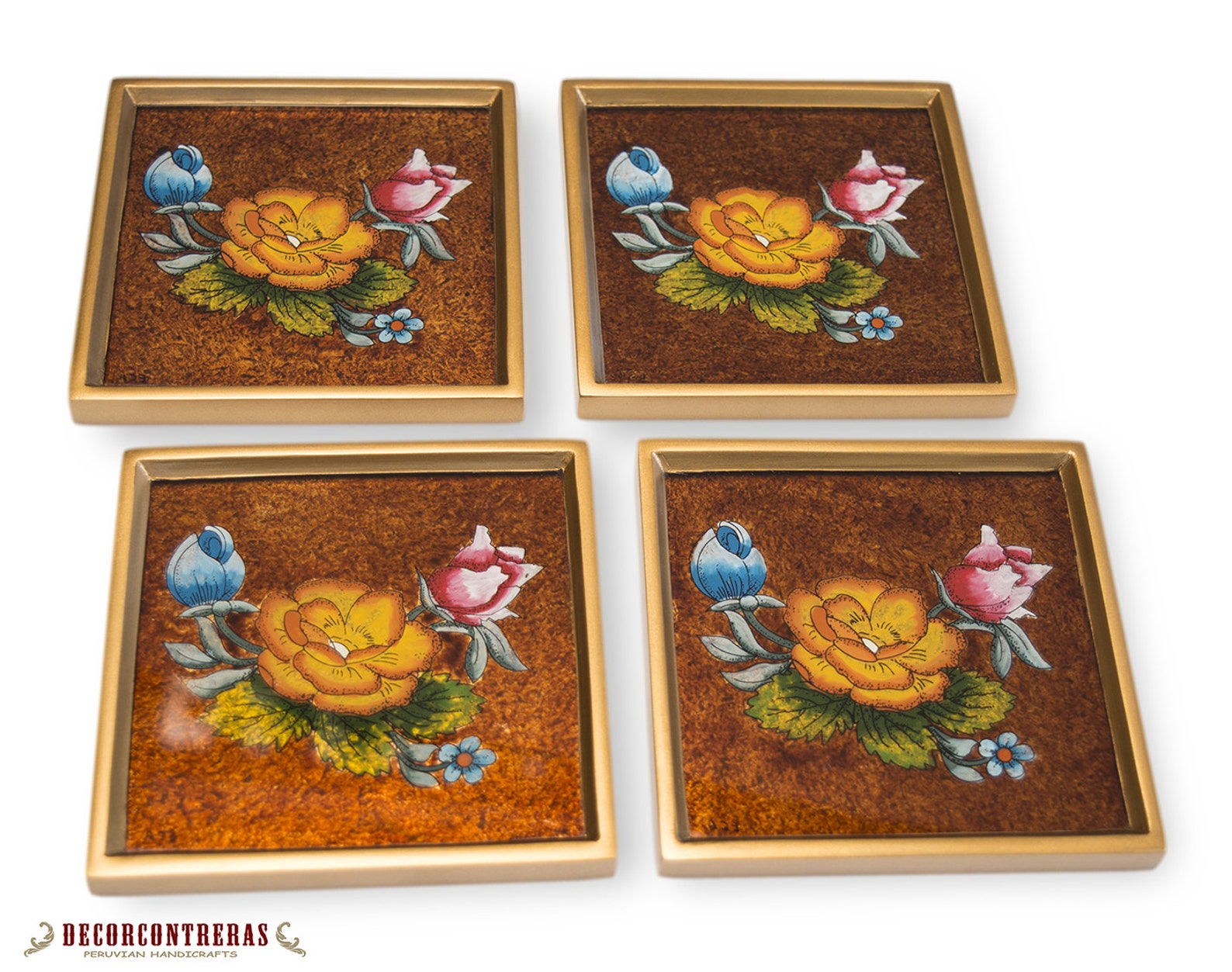 Roses Glass Coasters Set of 4 Peruvian Glass Coasters Etsy