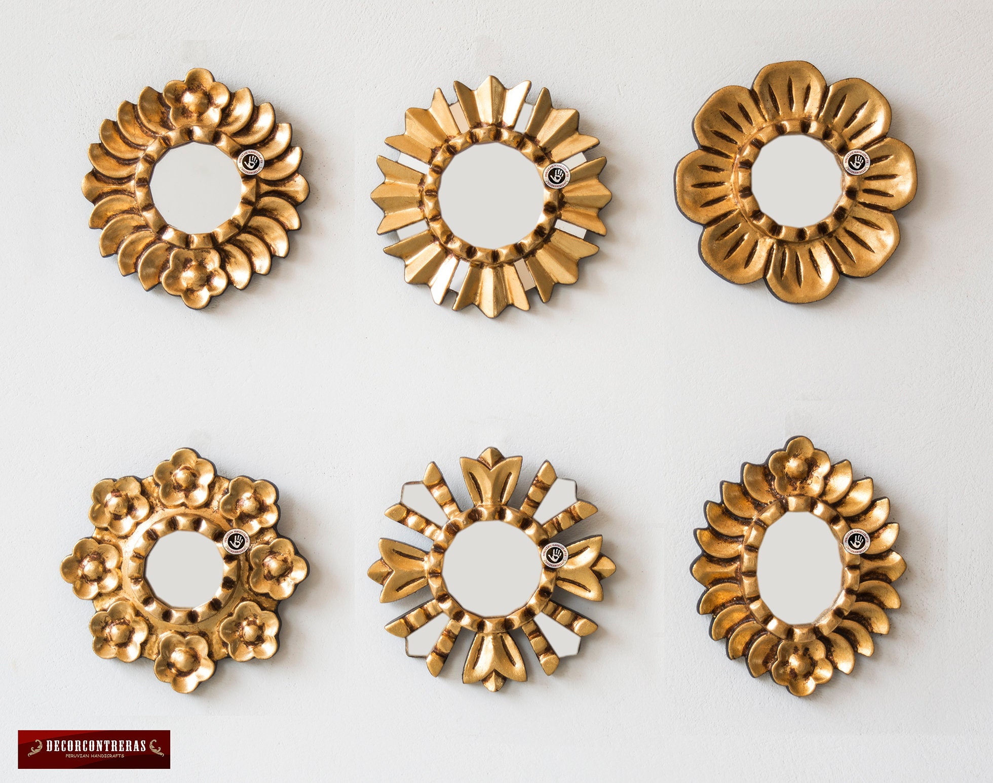 Small Sunburst Mirror Set 6 Gold Sun Handmade Small Sunburst Mirror Set 6 Gold Sun, Round Gold Sun Mirror