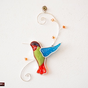 Colibrì in vetro colorato incorniciato in argento, Colibries in vetro per la decorazione della parete, Regalo per la festa della mamma, vetro colorato per uccelli