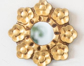Gold Round Mirror 6" - Hand Carved Flower Wall Decor - Mothers Day Gift - Small Accent Mirror for Mom - Luxury Peruvian Art | USA No Duties