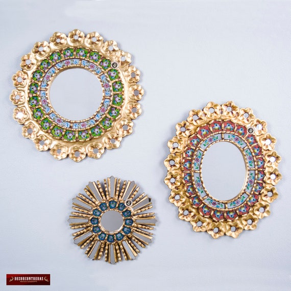 Decorative Round Oval Wall Mirror Set 3 Blossom Star Collection Mirrors Decor Vanity Peru Handmade
