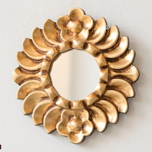 Peruvian Gold Round mirror home decor - Wall hanging circle mirror - Wood mirror on the wall for living room, farmhouse - birthday gifts