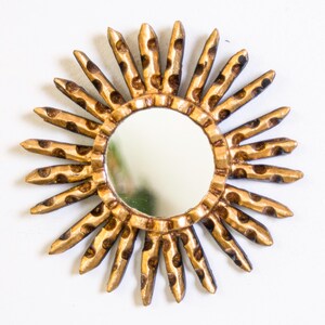 Gold Sunburst Mirror Set 3 - Small Wall Mirrors 6" - Handcarved Wood Starburst - Vintage Style Home Refresh Gallery Wall Art |Ships from USA image 5