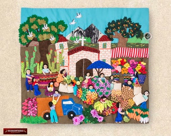 Quilted wall hangings 17.7"H- Peru Arpilleria (Patchwork) - 3d wall art - Embroidered appliques of fabric - Applique Design Andean Folk Art