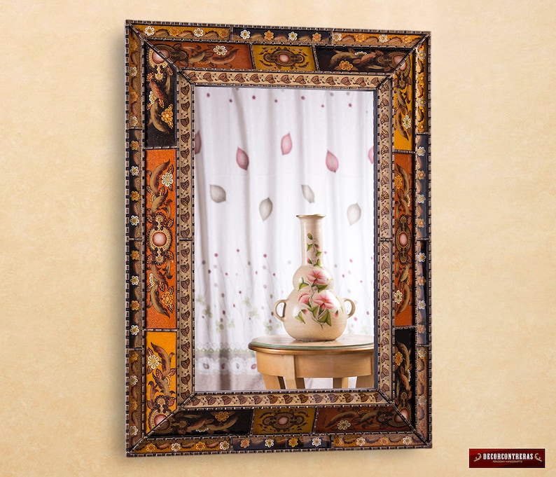 Extra Large Wall Mirror Decorative Golden Garden Ornate Bathroom Mirrors Peruvian Hand Painted Glass Art And Crafts