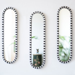 Modern Narrow Oval mirror set for wall art,  Decorative Silver Wood Long Mirror living room, Narrow Wall Mirrors home decor, birthday gift