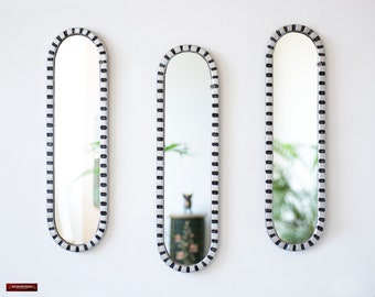 Modern Narrow Oval mirror set for wall art,  Decorative Silver Wood Long Mirror living room, Narrow Wall Mirrors home decor, birthday gift