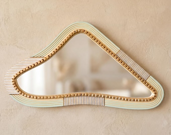 Large Asymmetrical Mirror - Fluted Blue Silver Irregular Wall Mirror - Organic Modern Decor - Hallway Statement Piece - USA/Canada No Duties