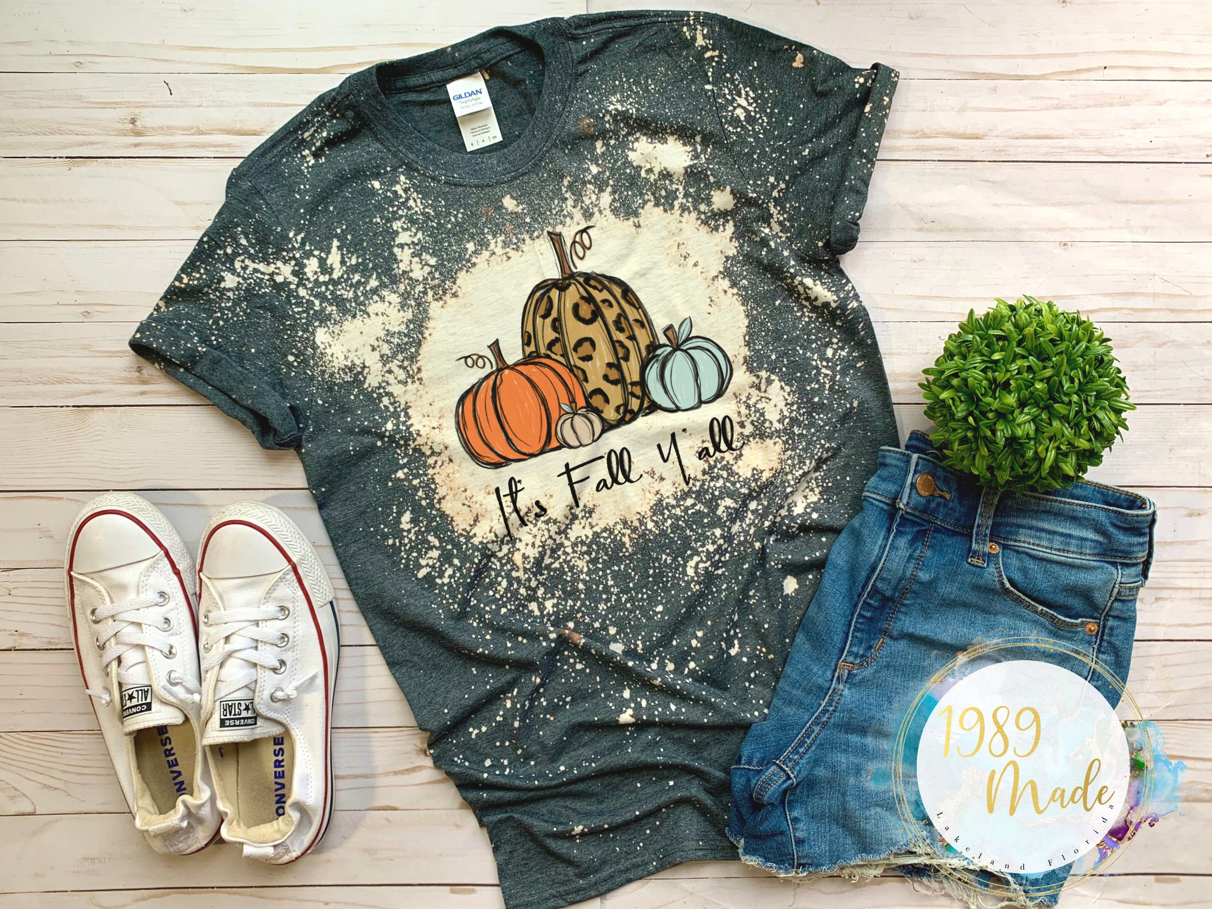 It's Fall Y'all Bleach Dyed Shirt. Fall Pumpkin Acid Wash shi…