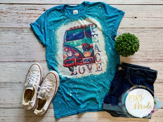 Peace & Love Hippie Van Bleach Dyed Shirt. - Etsy