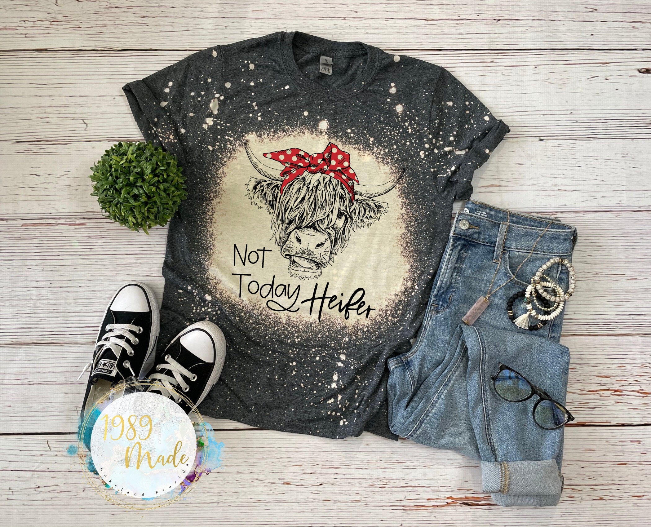 Not Today Heifer Bleached Dyed Shirt Acid Wash Cow Shirt - Etsy