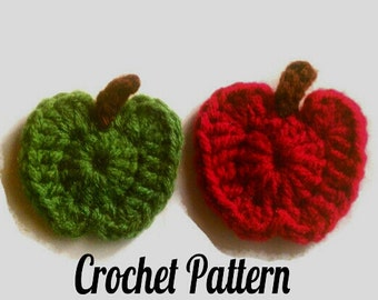 Crochet apple pattern, apple applique design, teacher appreciation,  scrapbook embellishment, flat back embellishment