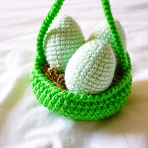 Easter Basket and Eggs Decoration Green, Crocheted Easter Eggs, Knit Easter Eggs image 2