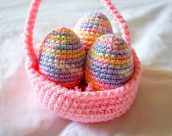 Easter Basket and Eggs Decoration Pink Crocheted Easter Eggs Knit Easter Eggs