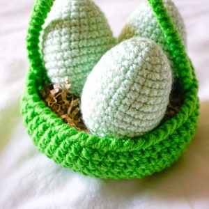 Easter Basket and Eggs Decoration Green, Crocheted Easter Eggs, Knit Easter Eggs image 1