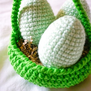 Easter Basket and Eggs Decoration Green, Crocheted Easter Eggs, Knit Easter Eggs image 3