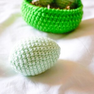 Easter Basket and Eggs Decoration Green, Crocheted Easter Eggs, Knit Easter Eggs image 4