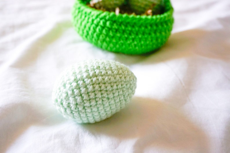 Easter Basket and Eggs Decoration Green, Crocheted Easter Eggs, Knit Easter Eggs image 4