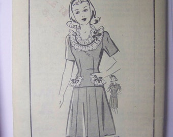 UNUSED Vintage 1940s Mail Order Rose Mary Pattern 8577 DROP-WAIST Dress Pattern sz 13 bust31