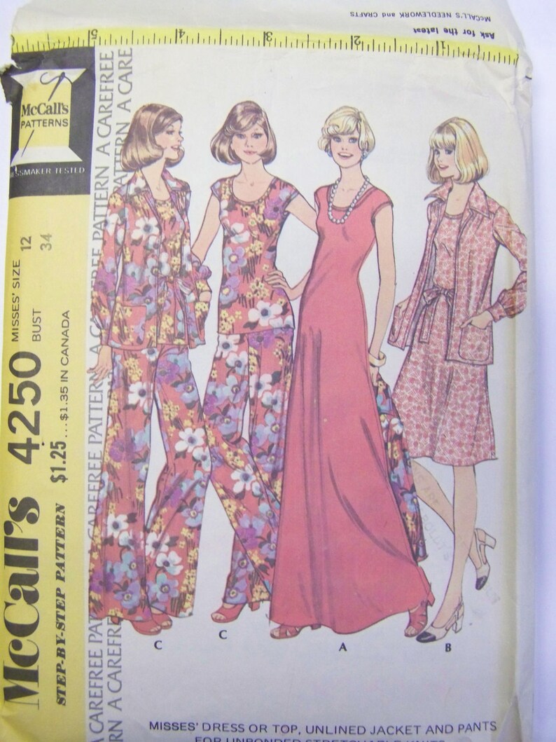 VINTAGE 1970s Mccall's 4250 Jacket Dress Pants & Top - Etsy