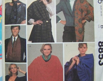 Vintage 1980s Very Easy McCall's 8853 CAPE, Cover-up, FRINGED Shawls and Scarves Pattern ONE Size UNcut