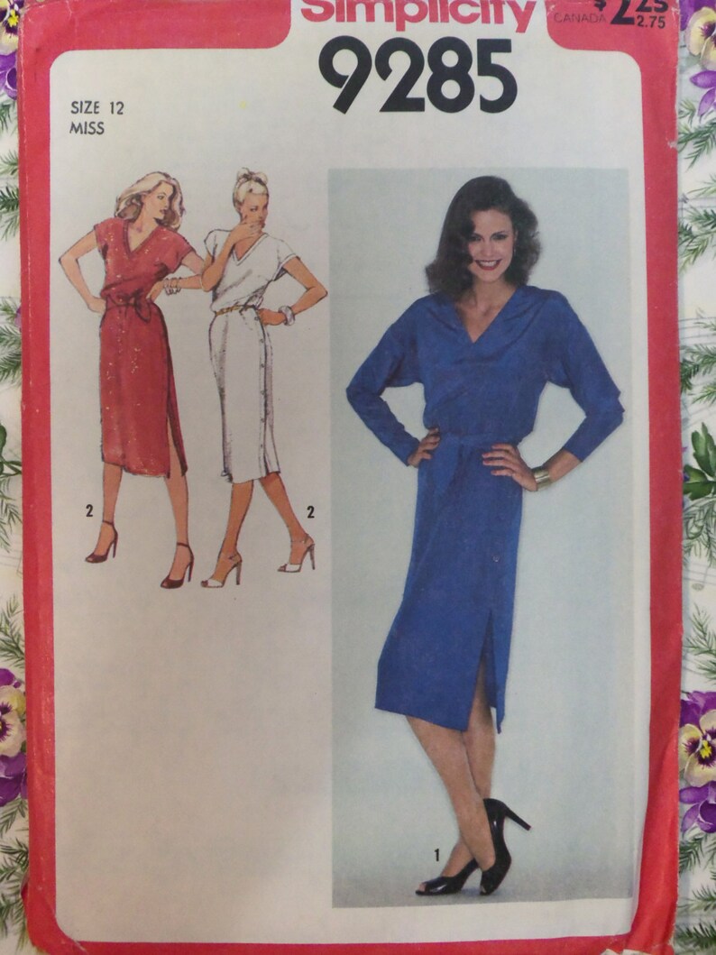 VINTAGE 1979 Simplicity 9285 V-neck Dress Pattern sz 12 UNCUT imagem 1