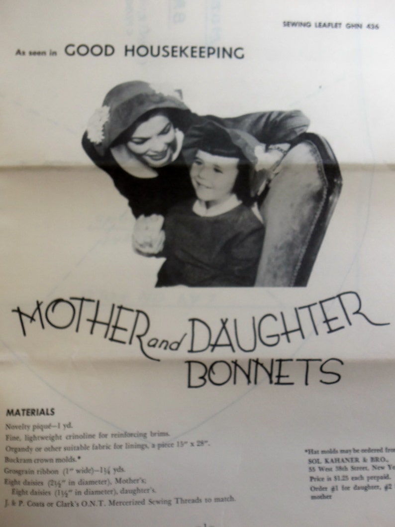Vintage 1950s Good Housekeeping MOTHER & DAUGHTER HATS Sewing Etsy UK