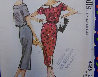 UNCUT Vintage 1958 McCall's 4468 Slim Dress Pattern sz 12 Bust 32