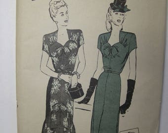 RARE & Wonderful Vintage UNCUT 1940s Butterick 3420 One-Piece DRESS w/ flounce sz 14 bust 32