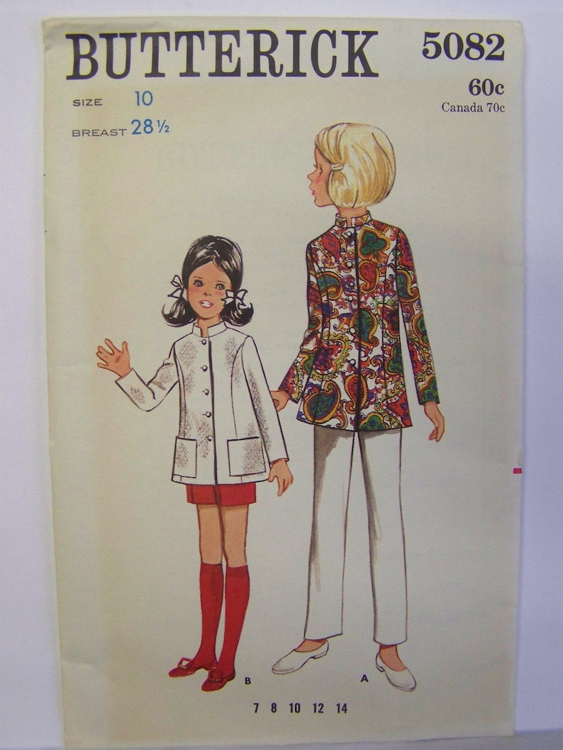 FAB Vintage 1960s Butterick 5082 Girl/'s NEHRU JACKET pattern size 10 Complete