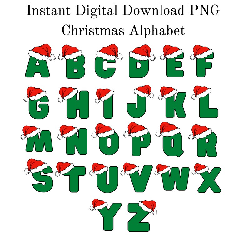 Christmas Alphabet PNG, Santa Hat Holiday Alphabet PNG, Initials for ...