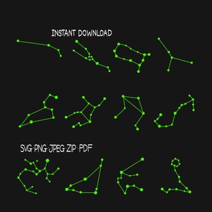 Astrology Constellations Bundle Cut File SVG PNG Instant Digital Download Aries Taurus Gemini Cancer Virgo Libra Scorpio Zodiac Birth Signs